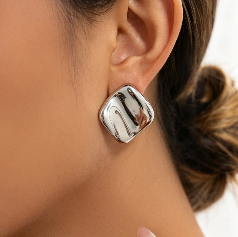 Minimalist Square Geometric Stainless Steel PVD Polished Earrings for Women