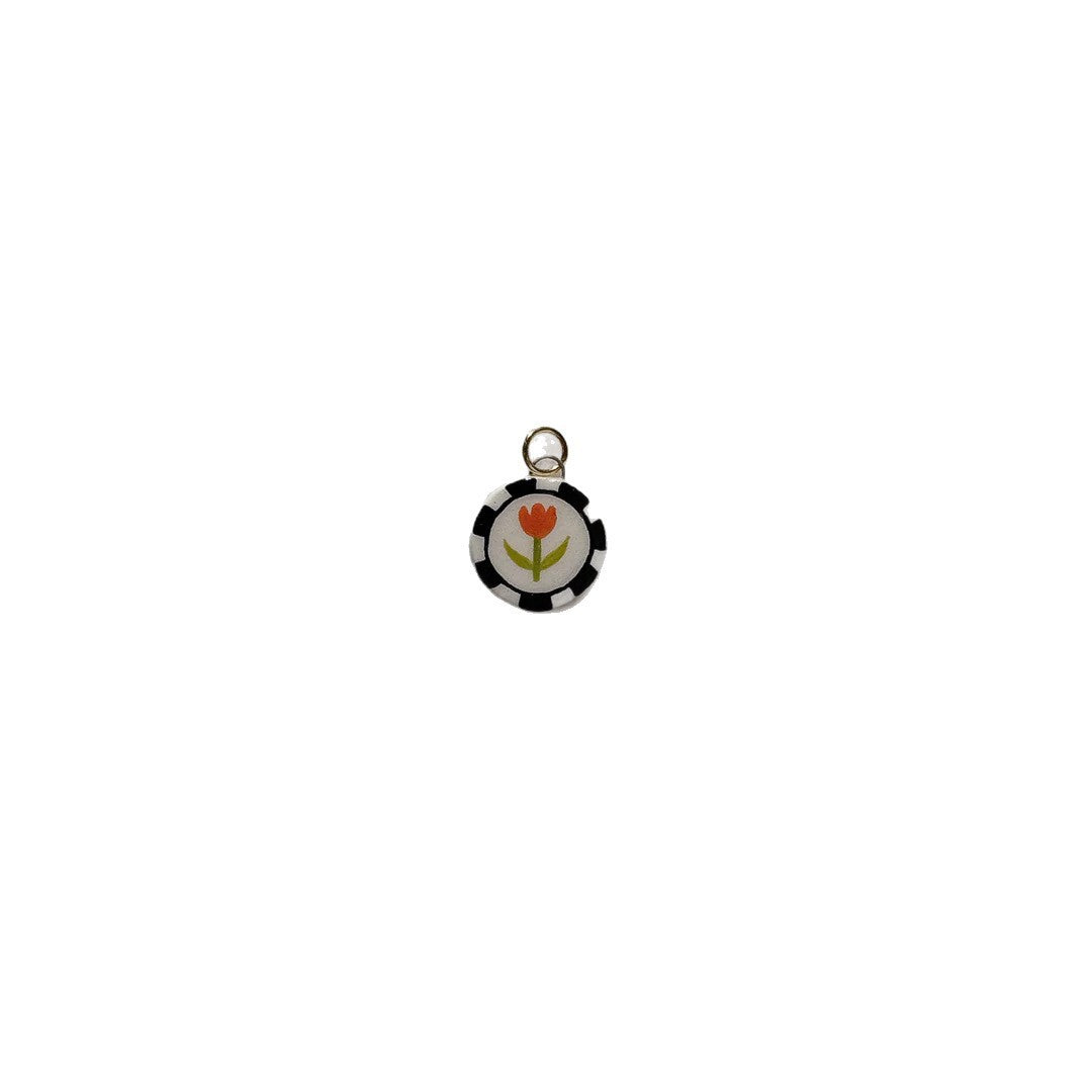 Casual Titanium Steel Plated Necklace with Flower Strawberry House Bow Cherry and Goose Charms for Unisex