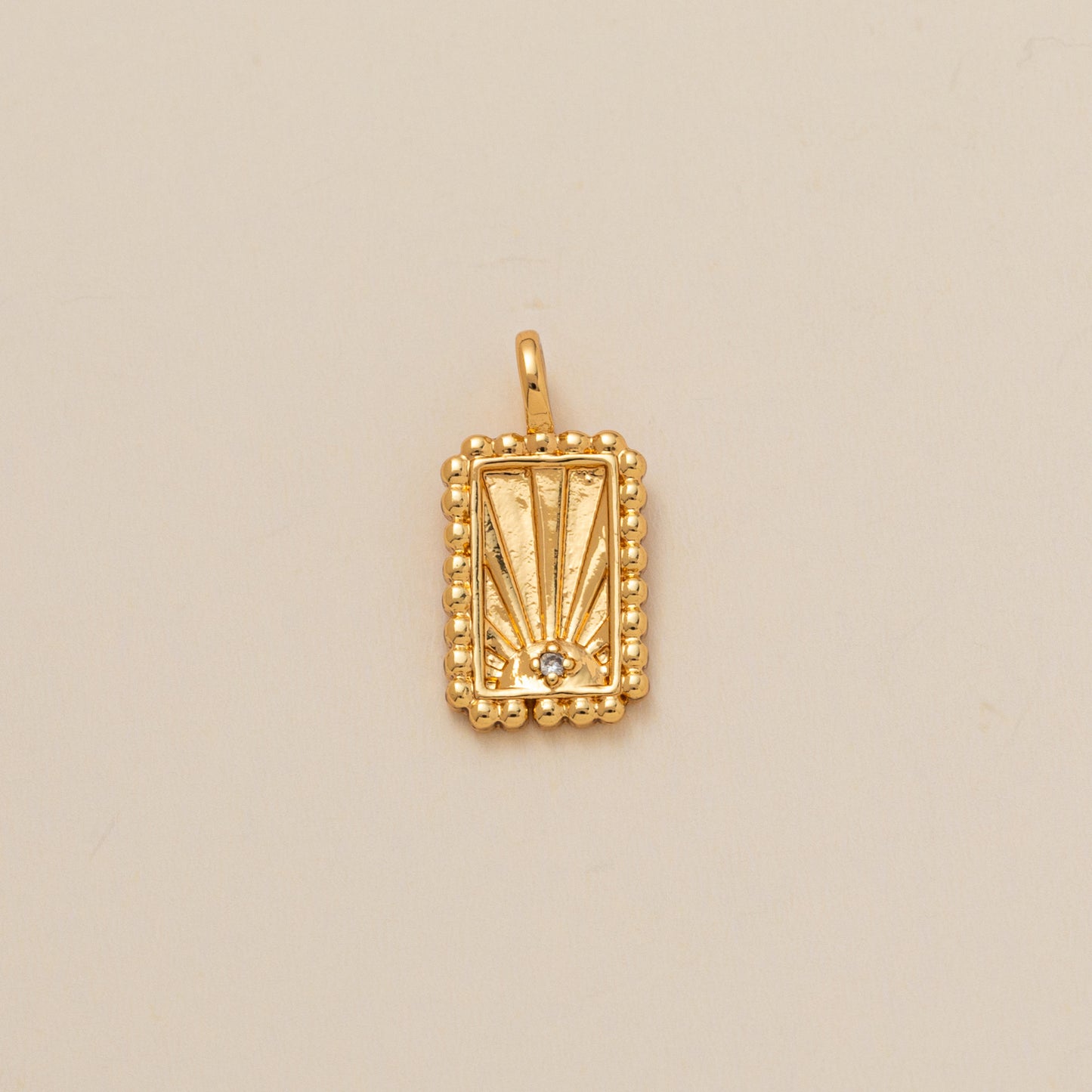 Vintage Geometric Brass Plated Gemstone Pendant Necklace with Sun Moon Evil Eye Charm Bar for Women