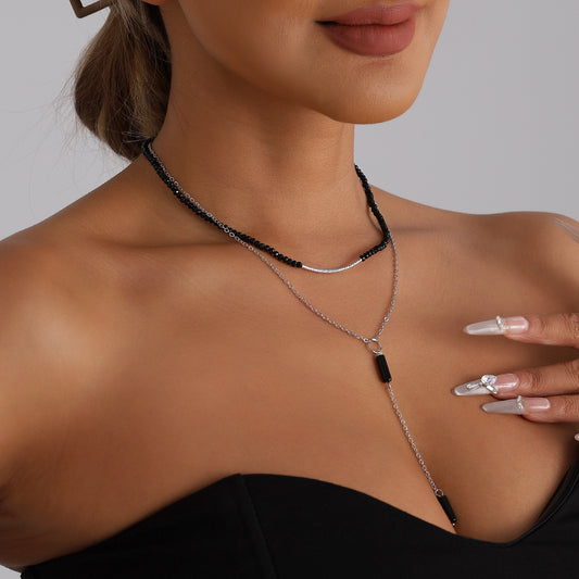 Streetwear Geometric Crystal Cylinder Y-Shape Tassel Alloy Necklace