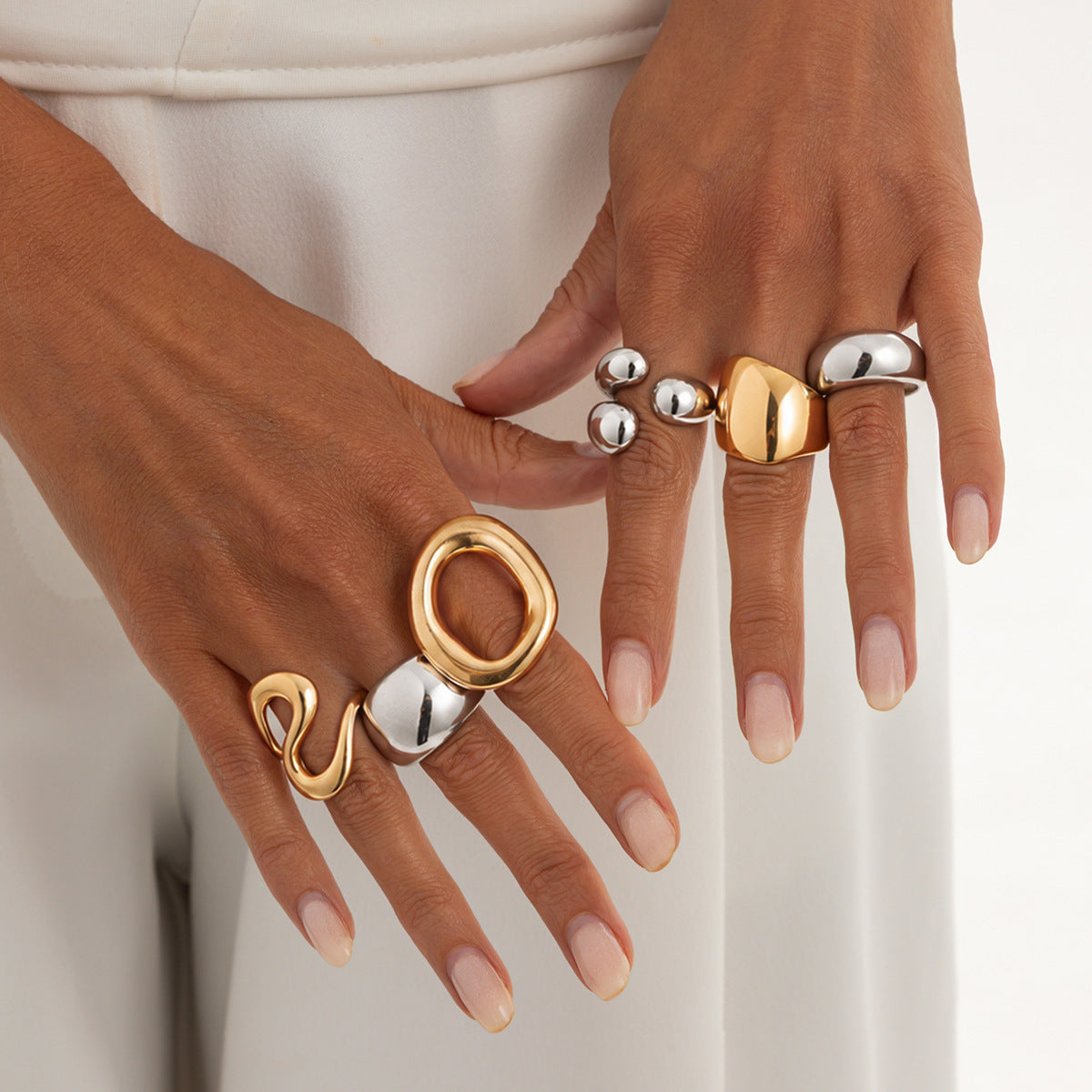 Minimalist Geometric Oval Zinc Alloy Plated Open Ring for Women