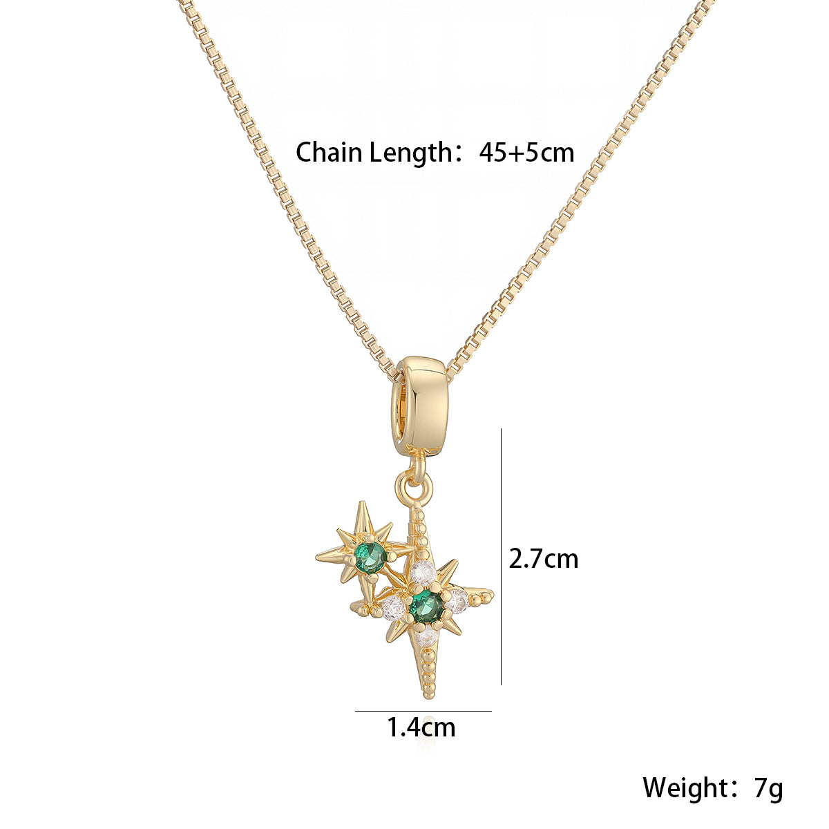 Minimalist 18K Gold Plated Brass Geometric Star Cubic Zirconia Pendant Necklace for Women