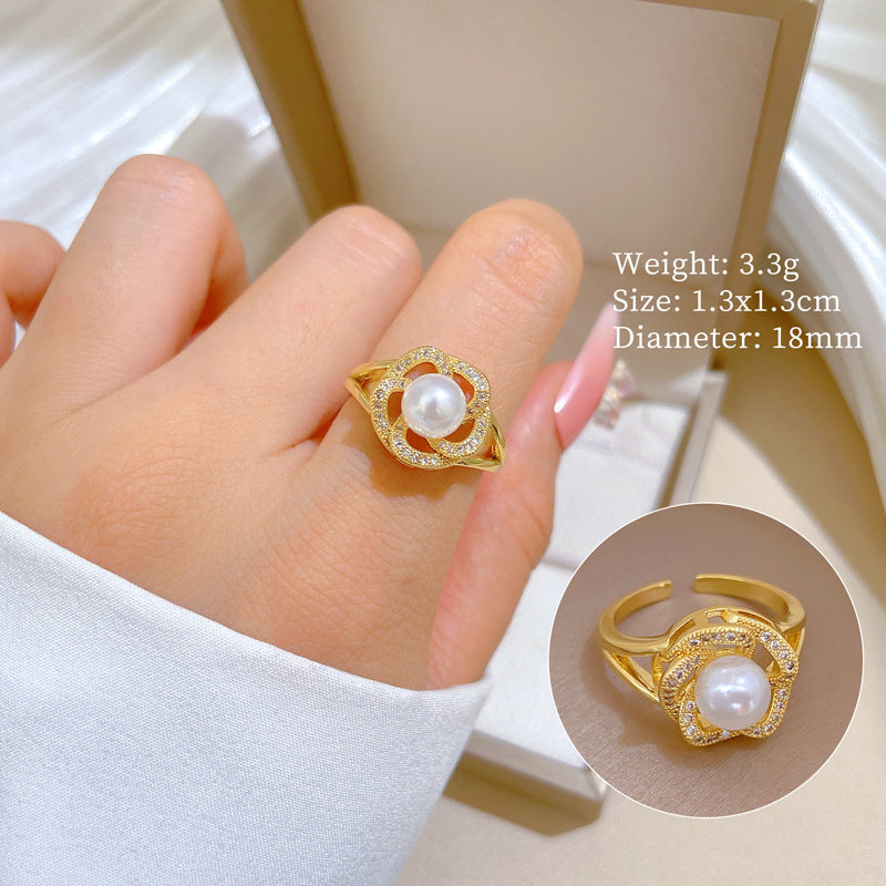 Minimalist Geometric Gold-Plated Brass Open Ring for Women with Crown Shape and Rhinestone Inlay
