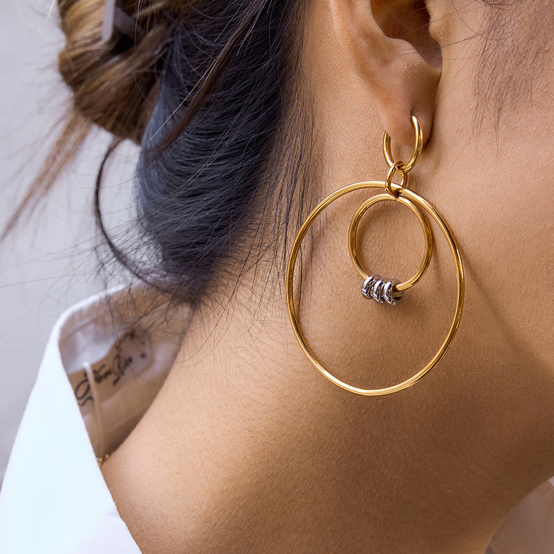 Minimalist Geometric Round Plated Stainless Steel Hoop Earrings for Women