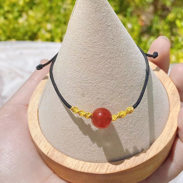 Original Design Geometric Red Agate Pendant Necklace for Women with Adjustable Drawstring Chain