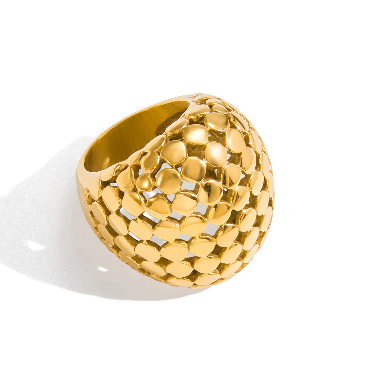 Anello da donna in acciaio inossidabile geometrico minimalista con sfera, finitura placcata, gioielli di lusso