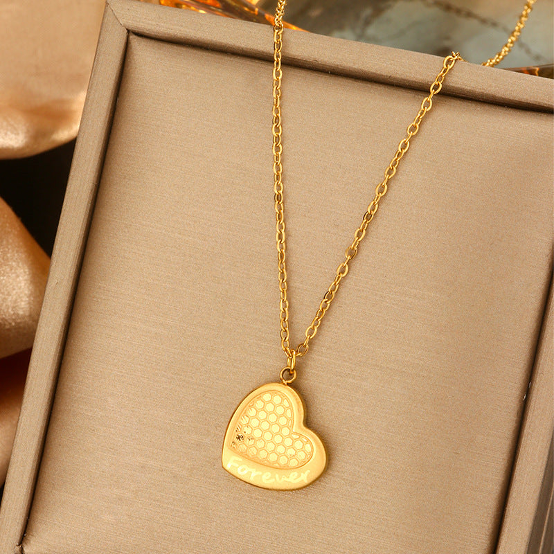 Minimalist Titanium Steel Pearl Necklace with Heart Star and Floral Pendants for Women