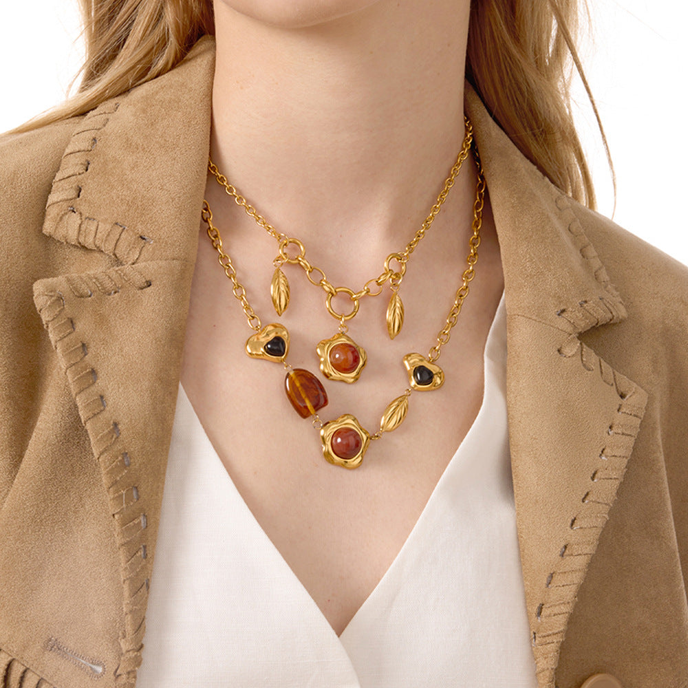 Collar de suéter de resina geométrica minimalista para mujer, cadena de acero inoxidable con colgante de acero de titanio, electrochapado para otoño invierno