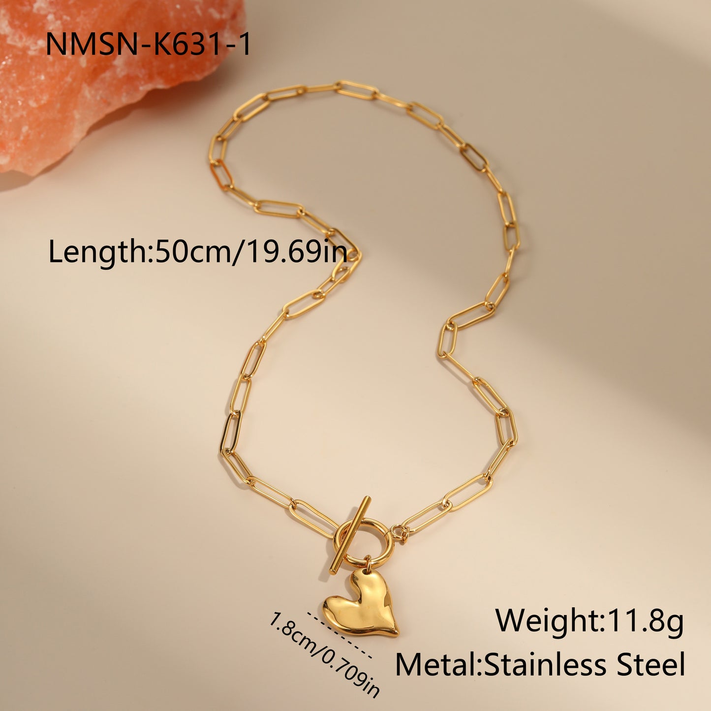 Collana da donna in acciaio inossidabile placcato oro 18 carati a forma di cuore irregolare alla moda