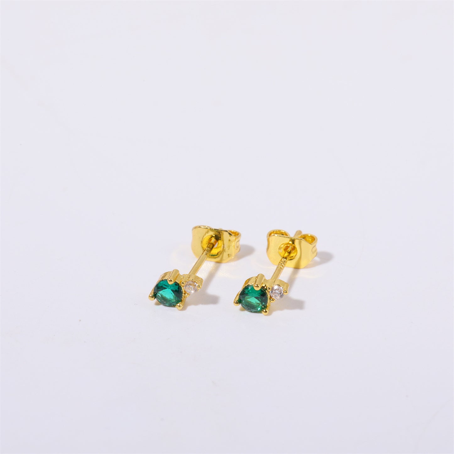 Minimalist Geometric Titanium Steel Gold-Plated Birthstone Stud Earrings with Zircon for December, Stainless Steel Post