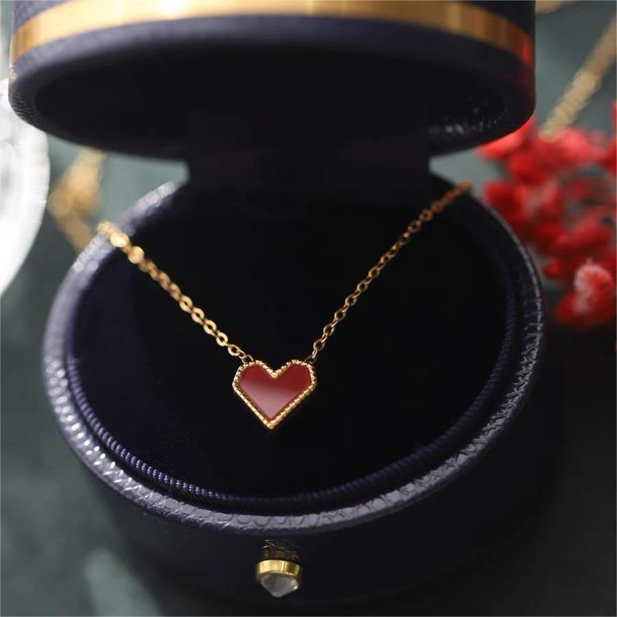 Minimalist Red Heart-Shaped Titanium Steel Necklace for Women with Cross Chain Design
