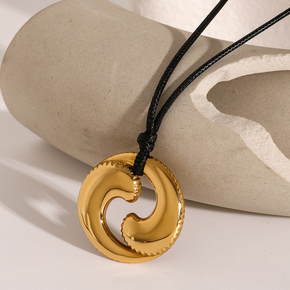 Minimalist 18K Gold Plated Stainless Steel Starfish Bow Pendant Necklace with Black Wax Cord for Women
