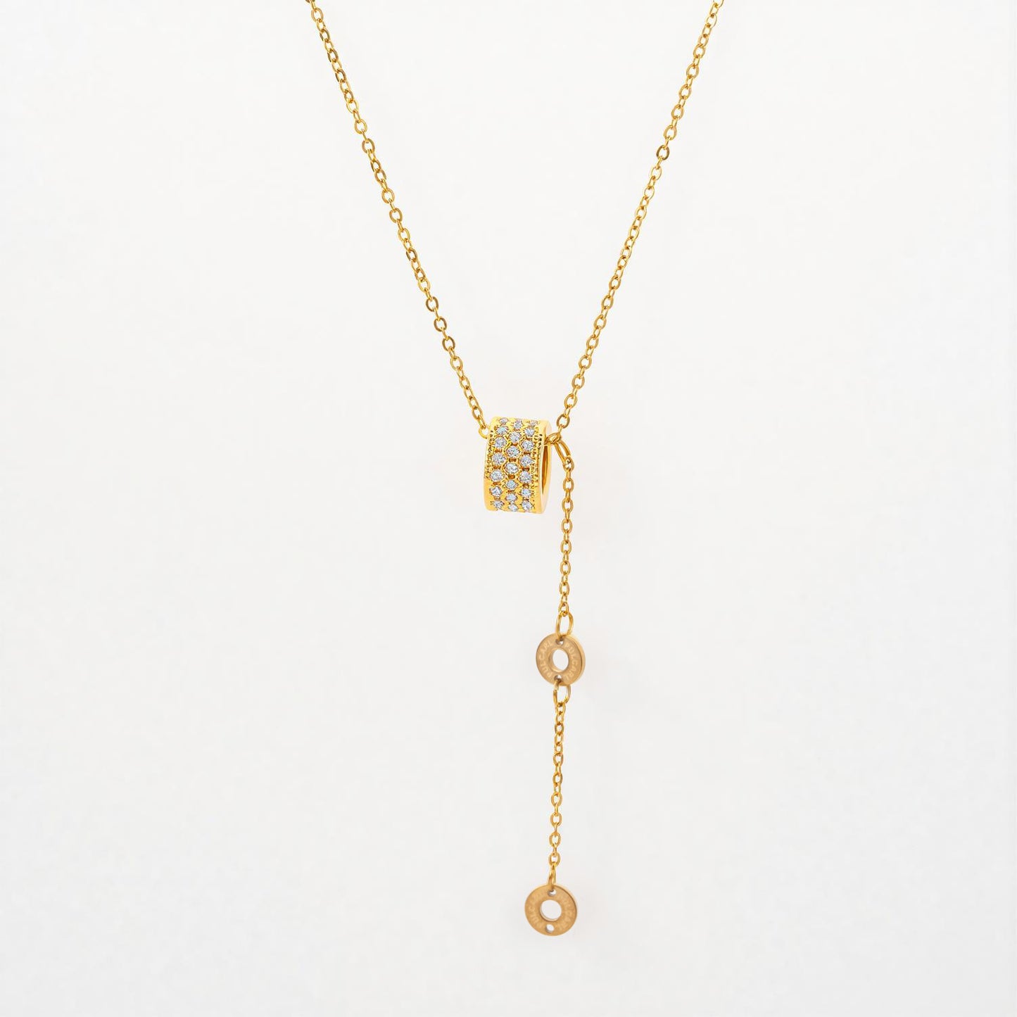 Minimalist Luxury Geometric Letter Titanium Steel Necklace with 18K Gold Plated Copper and Zircon Pendant for Women