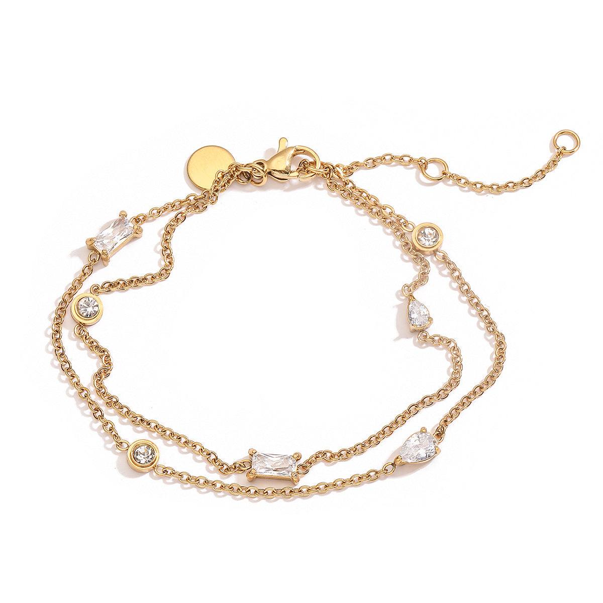 Minimalist Elegant 18K Gold Plated Geometric Stainless Steel Bracelet with Cubic Zirconia for Women