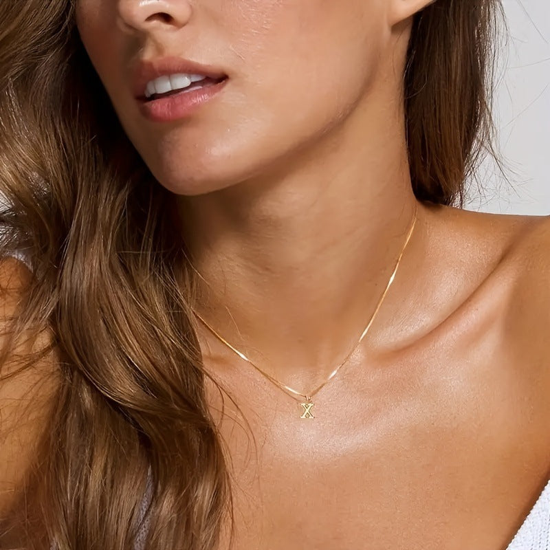 18K Gold Plated Stainless Steel Letter Pendant Box Chain Necklace