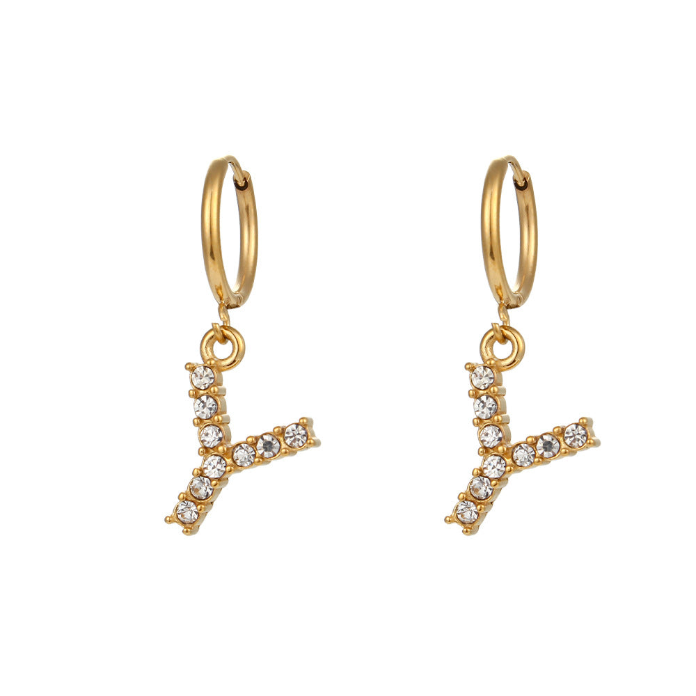Minimalist Fashion Letter Earrings for Women Stainless Steel with 18K Gold Plating and Micro-Pave Zirconia