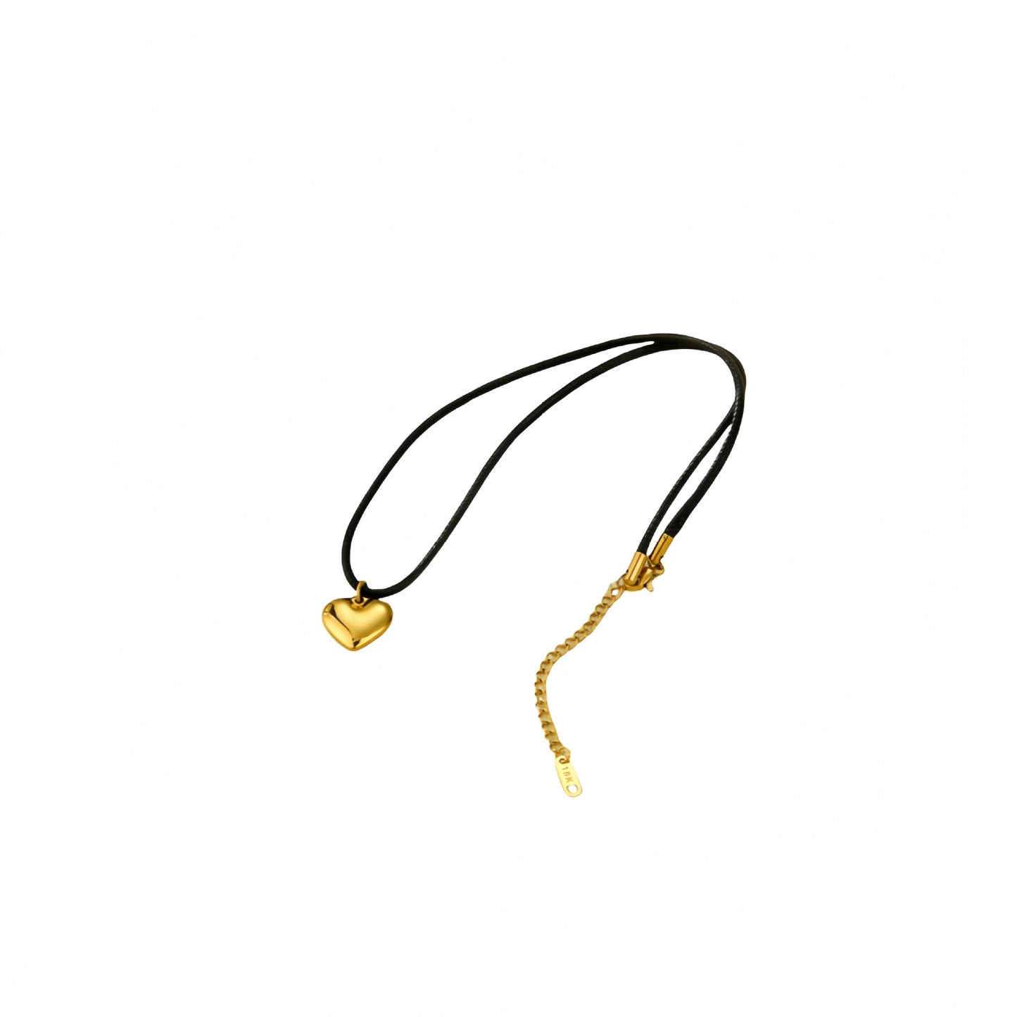 Collar Colgante Corazón Hueco Minimalista para Mujer en Acero Inoxidable con Acabado Chapado en Cordón de Cera Negra Ajustable