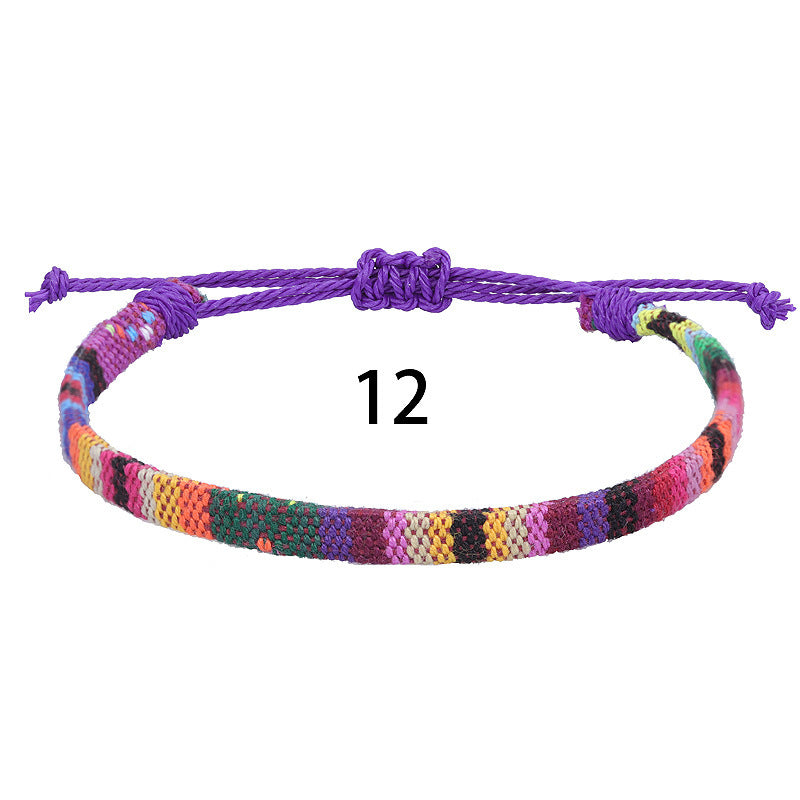 Bohemian Rainbow Braided Cotton Linen Anklet Unisex Adjustable Foot Jewelry
