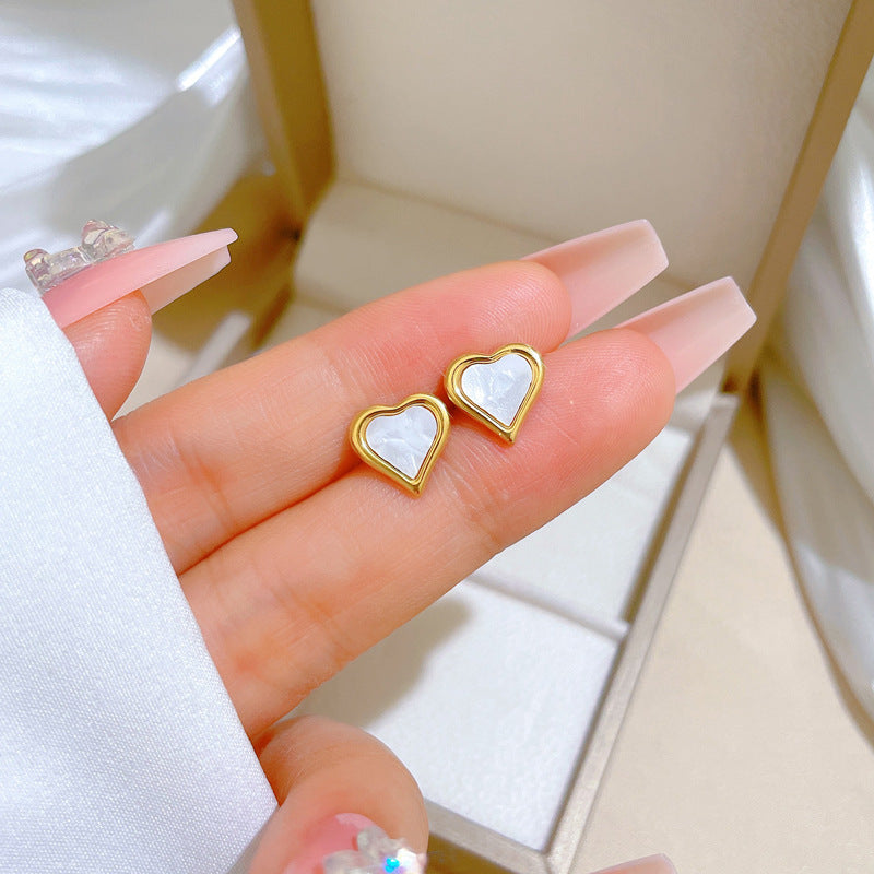 Minimalist Heart-Shaped Titanium Steel Stud Earrings with Plated Finish for Women