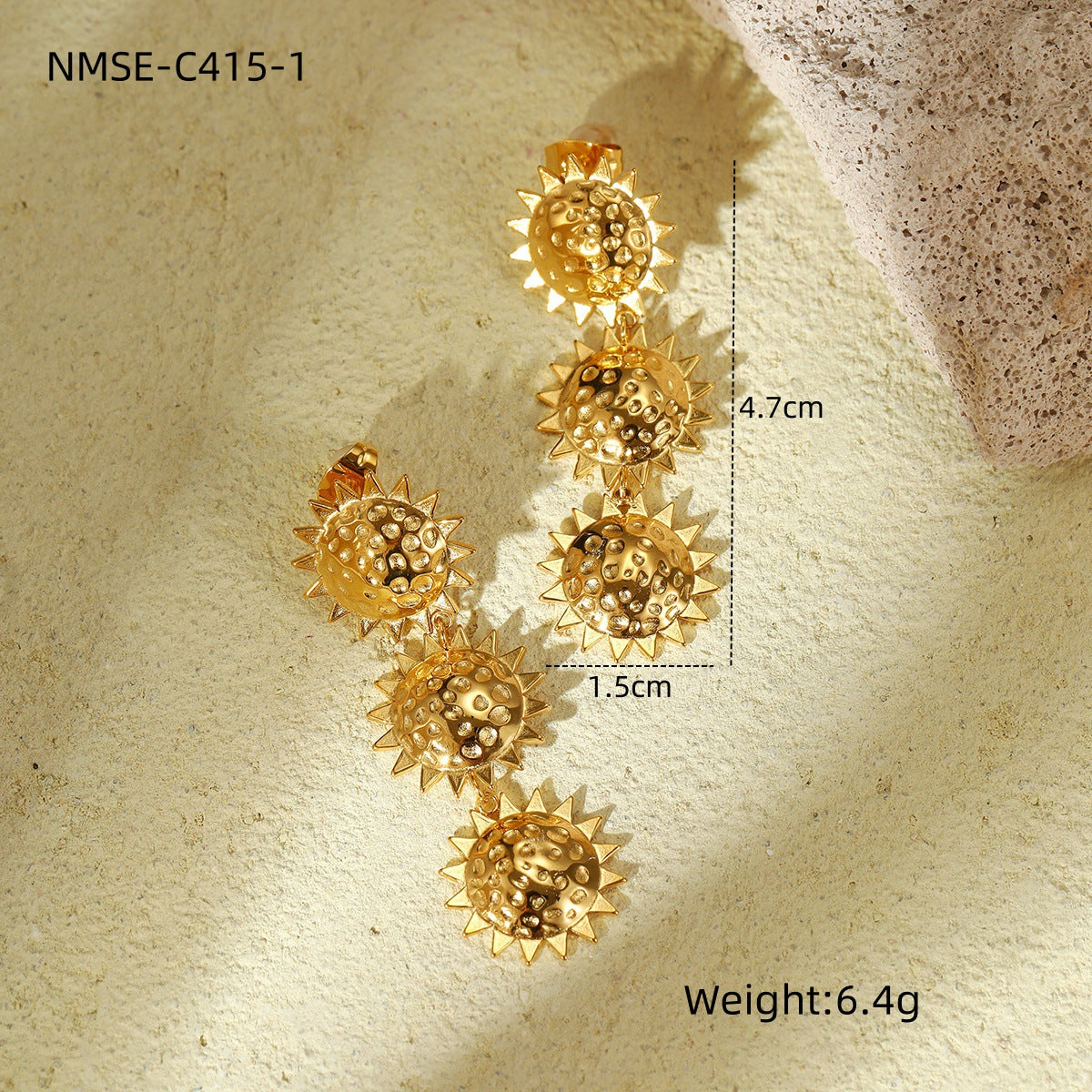 Pendientes de acero de titanio con forma de girasol de moda para mujer con acabado chapado y elegante diseño floral