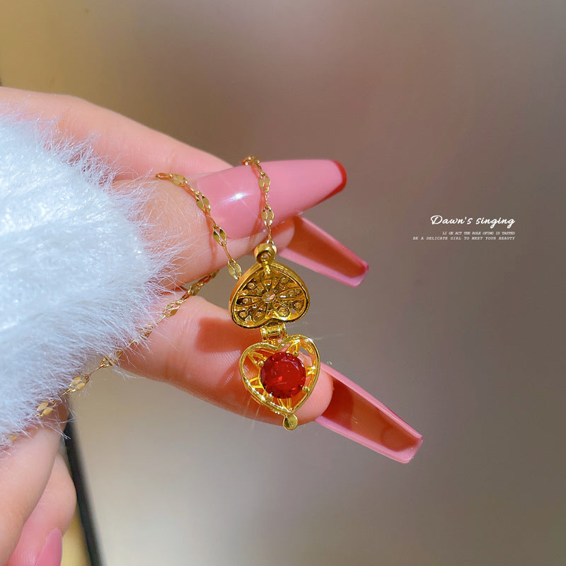 Collana a cuore minimalista in acciaio al titanio con intarsio in zircone da donna