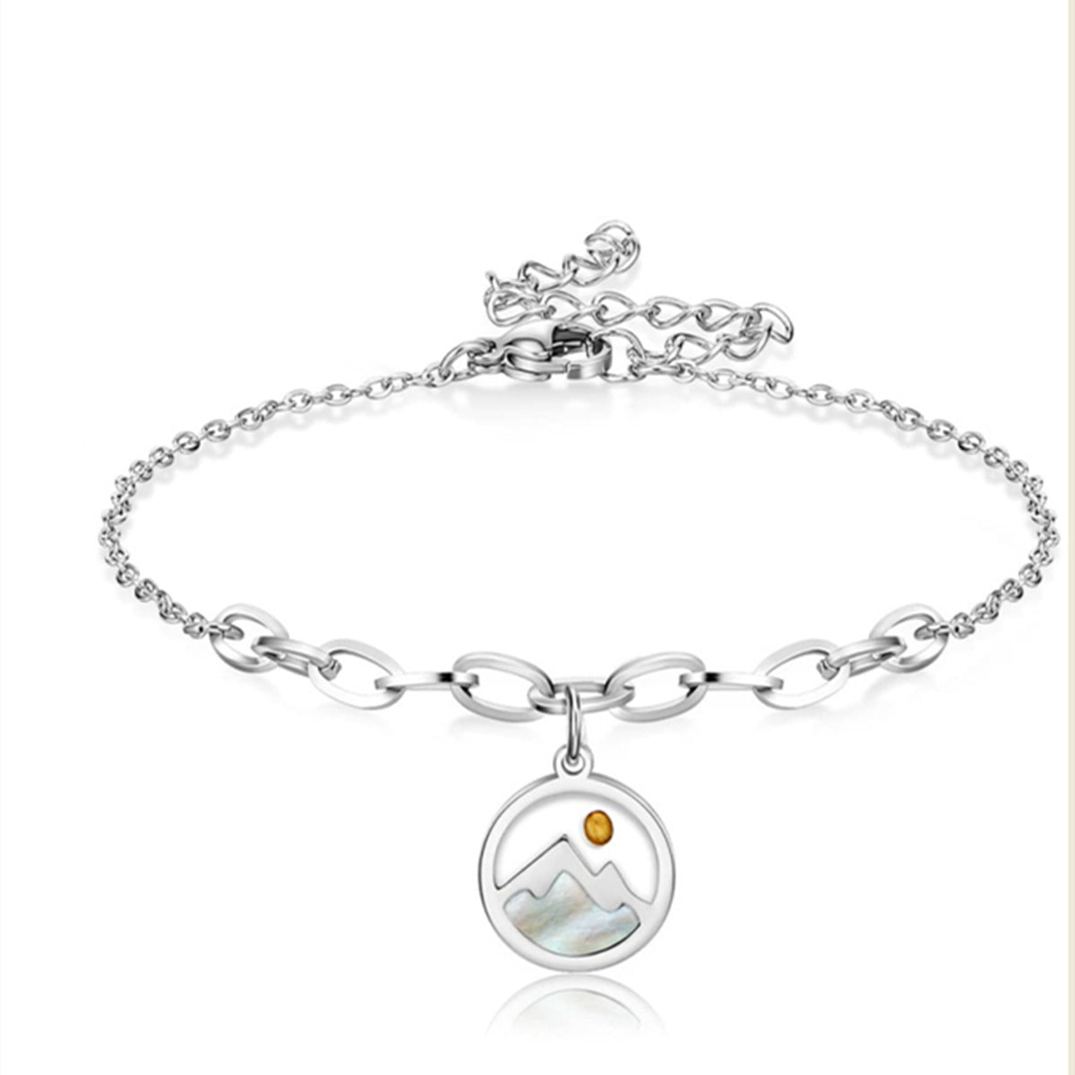 Conjunto de collar y pulsera redondos minimalistas naturales para mujer en acero inoxidable con dije de titanio pulido en cadena tipo O