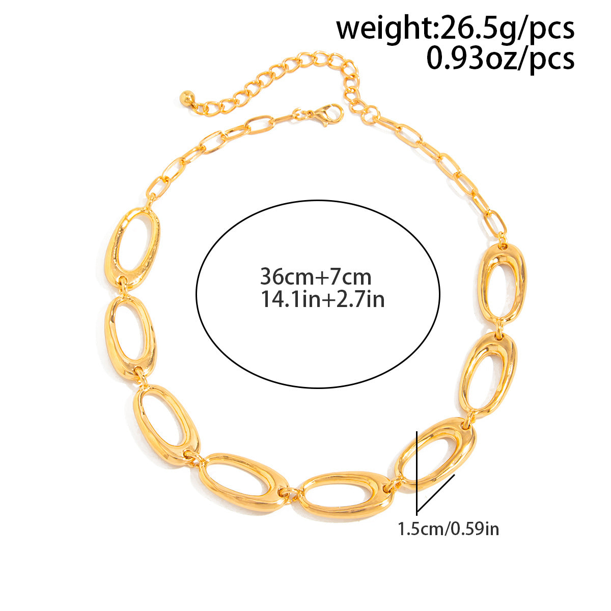 Minimalist Geometric Round Oval Alloy Plated Pendant Necklace Cable Chain for Women