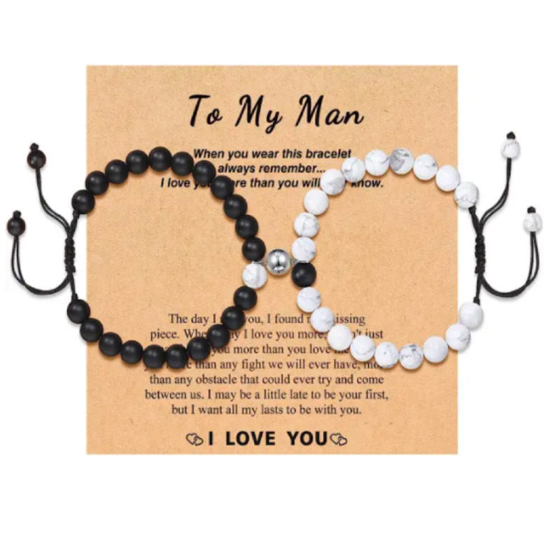 Matte Geometric Heart Alloy Beaded Bracelet Unisex