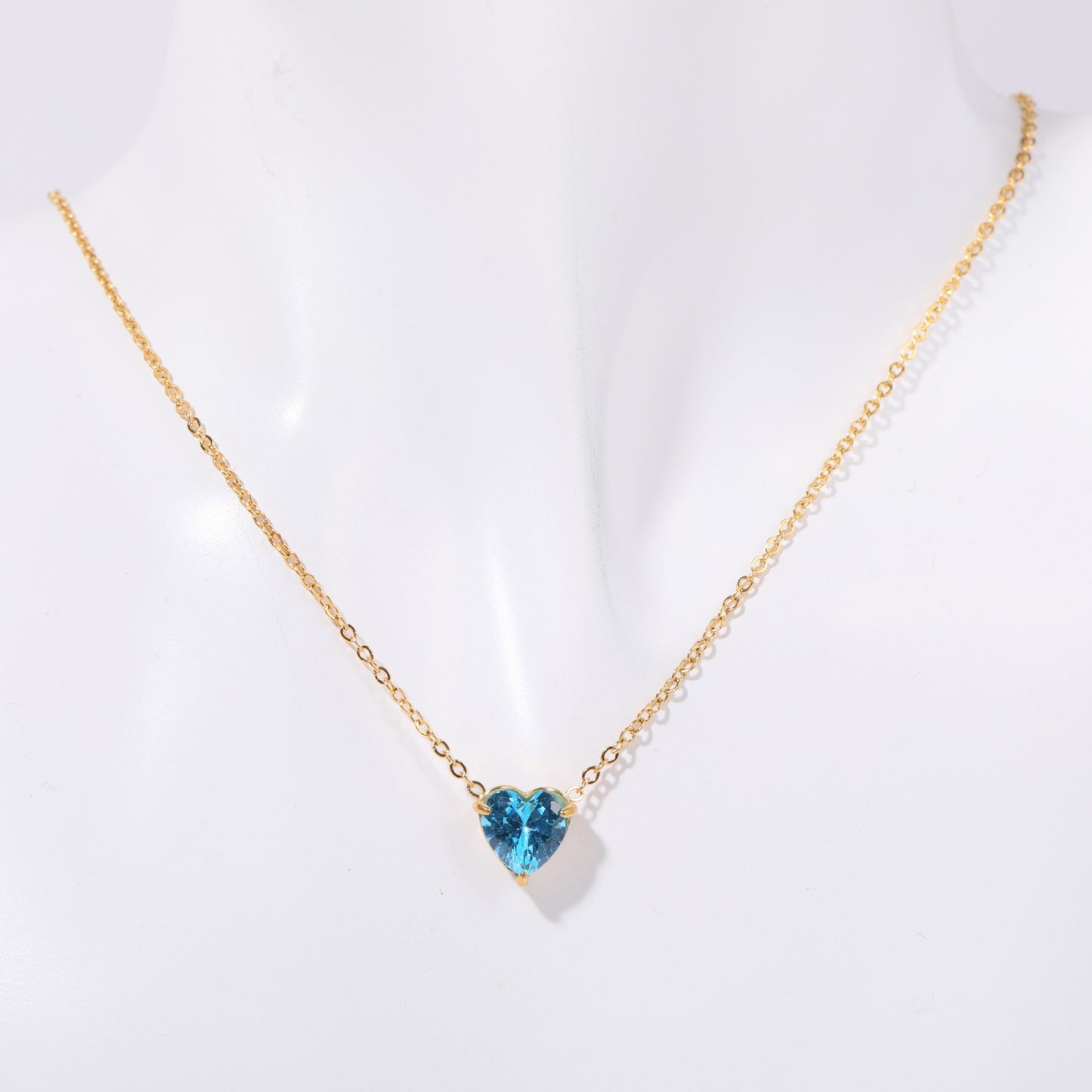 Elegant Titanium Steel Plated Heart Geometric Pendant Necklace with Birthstones