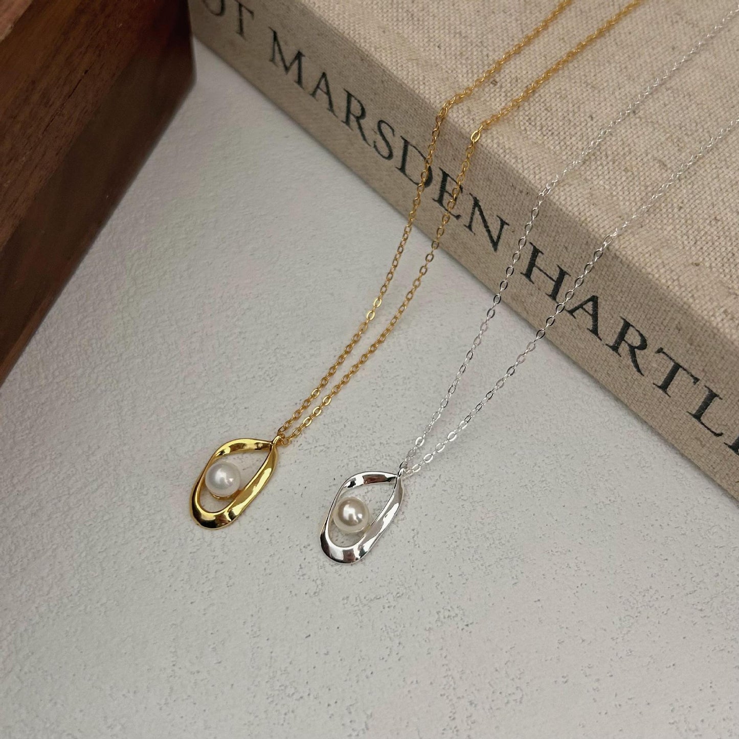 Irregular Geometric 925 Sterling Silver Gold Plated Pearl Necklace