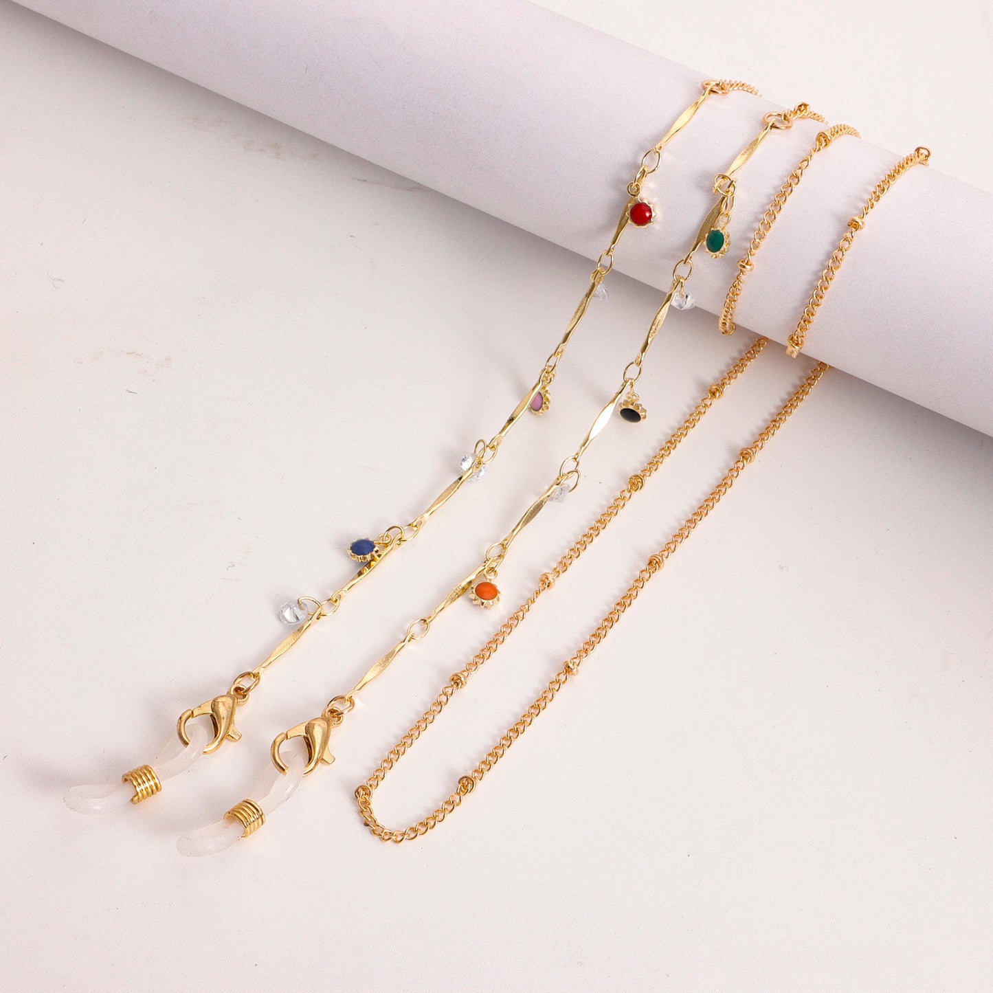 Colorful Drip Oil Heart Geometric Floral Alloy Glasses Chain for Women