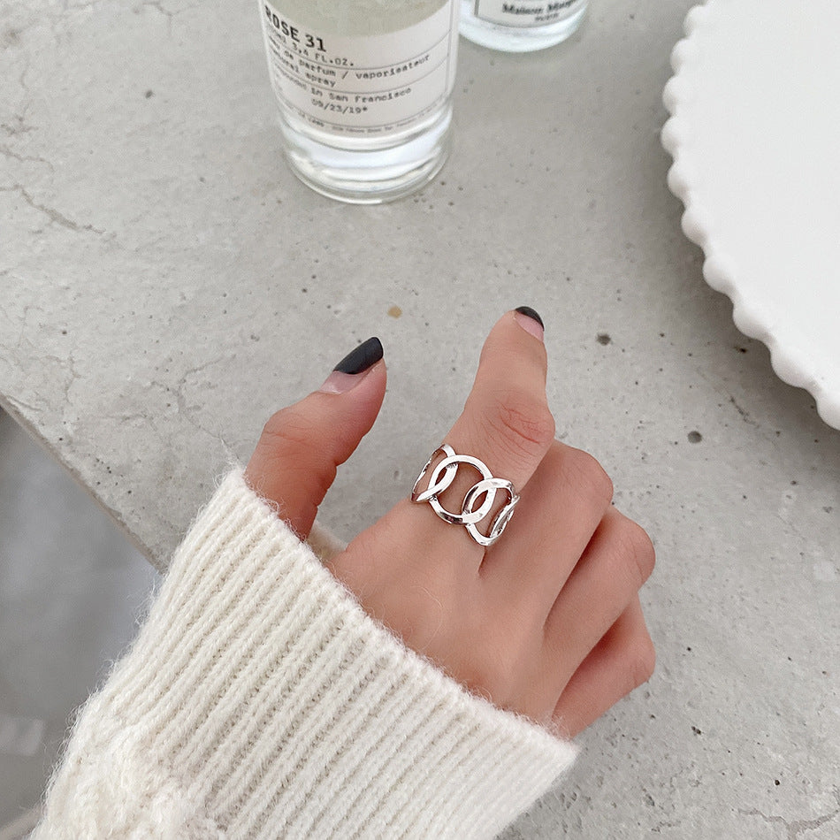 925 Sterling Silver Geometric Round Polished Open Ring