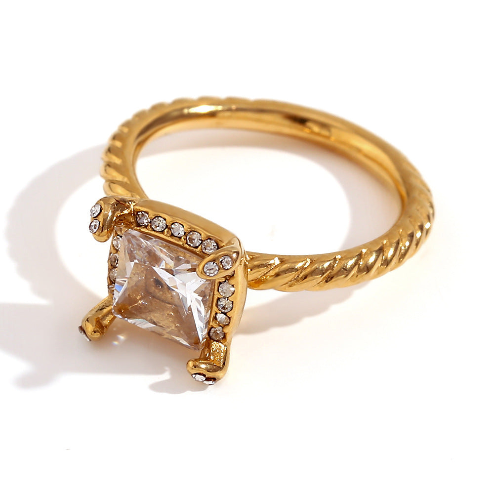 Anello geometrico vintage in acciaio inossidabile con placcatura in oro 18 carati e trama ondulata cava per donna