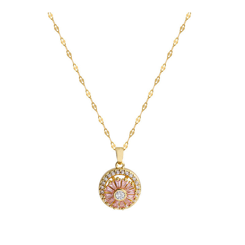 Rotating Geometric Pendant Necklace in Titanium Steel with Gold Plating for Unisex, Fresh and Sweet Style