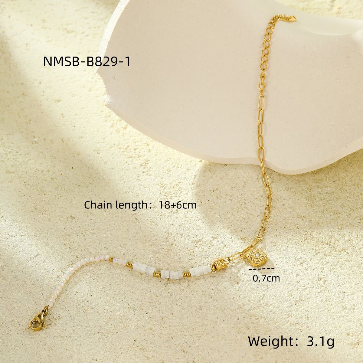 Fashionable Minimalist Square Geometric Beaded Bracelet in Stainless Steel with Zircon Inlay Adjustable for Women