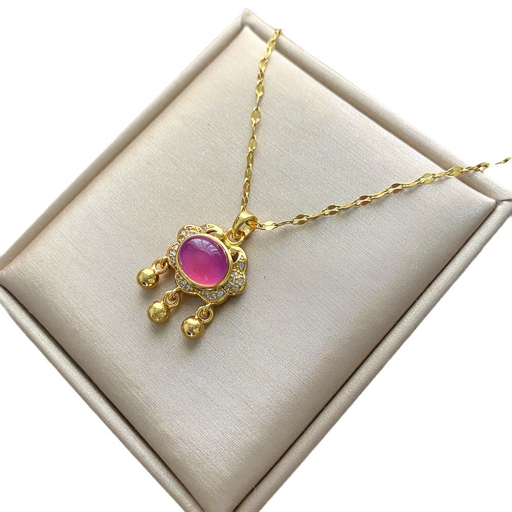 Collana Pendente Floreale Minimalista da Donna e Uomo in Acciaio al Titanio con Finitura Placcata e Catenina a Croce