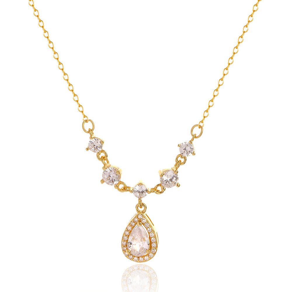 Elegante Collana Pendente Geometrico a Goccia con Strass in Argento Sterling 925 con Catena Curb per Donna