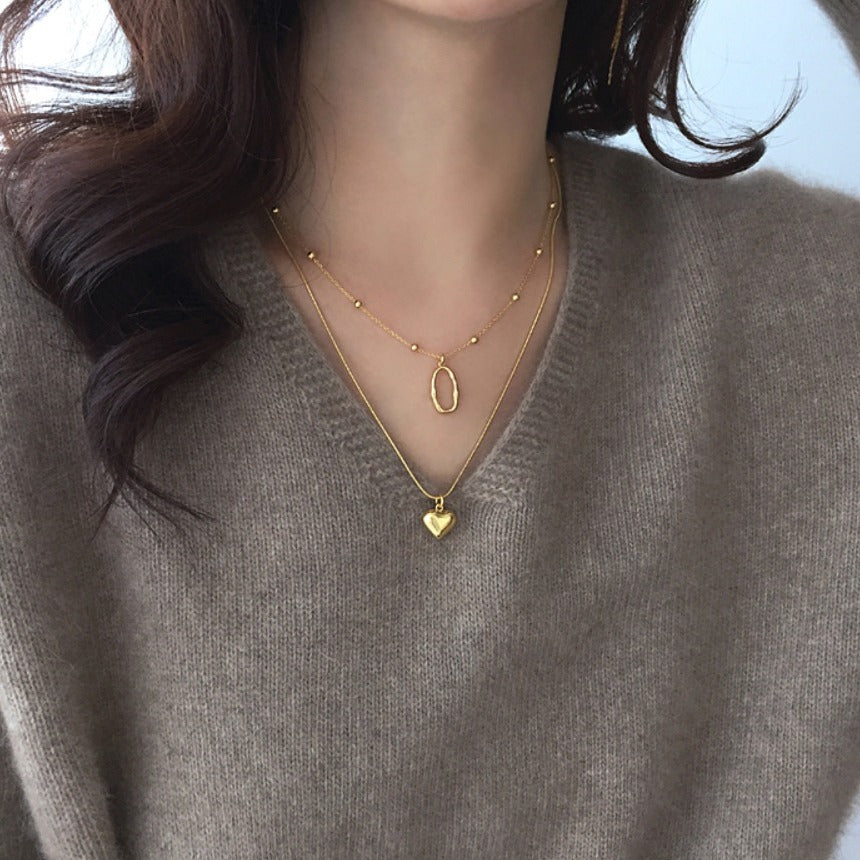 Minimalist 925 Sterling Silver Heart Geometric Snake Chain Necklace