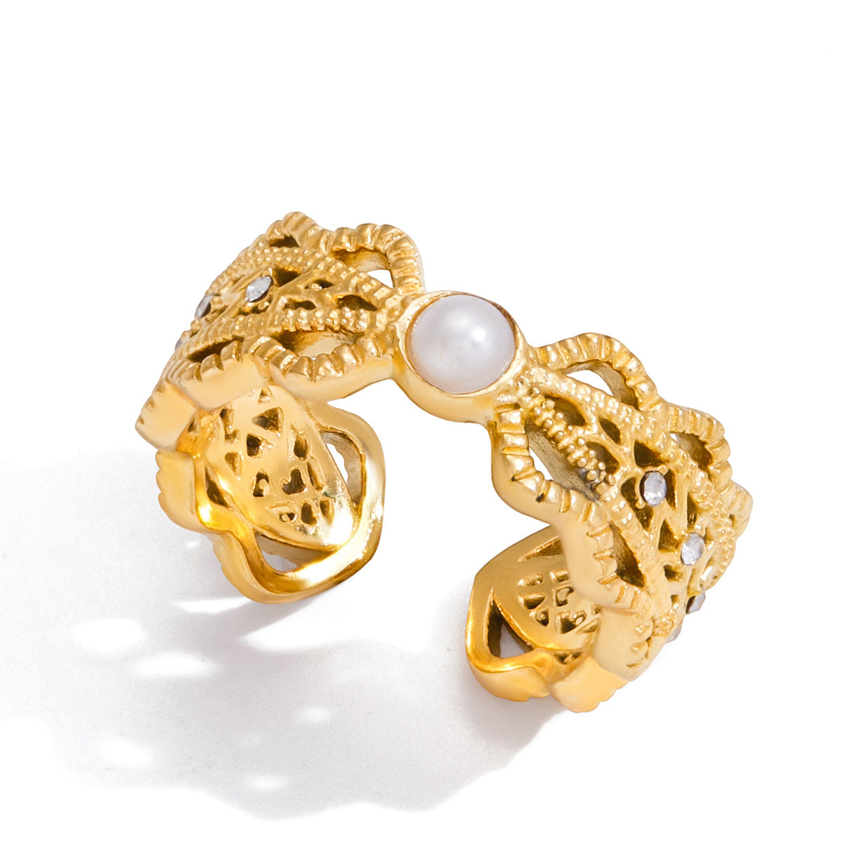 Anillo de Acero de Titanio Geométrico con Incrustaciones de Diamantes de Imitación para Mujer Accesorio de Moda de Lujo