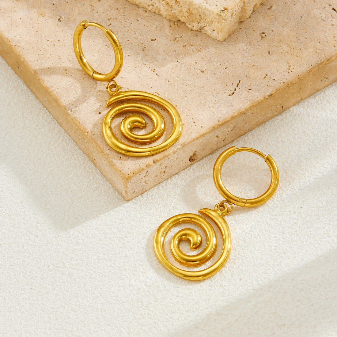 Minimalist Gold Plated Round Geometric Stainless Steel Earrings for Women