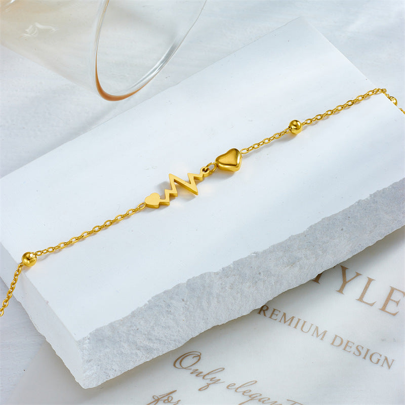 Minimalist Geometric Stainless Steel ECG Heart Anklet for Women