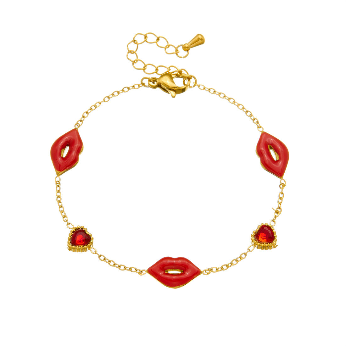 Minimalist Sweet Stainless Steel Drip Oil Plated Heart Floral Fruit Rhinestone Bracelet