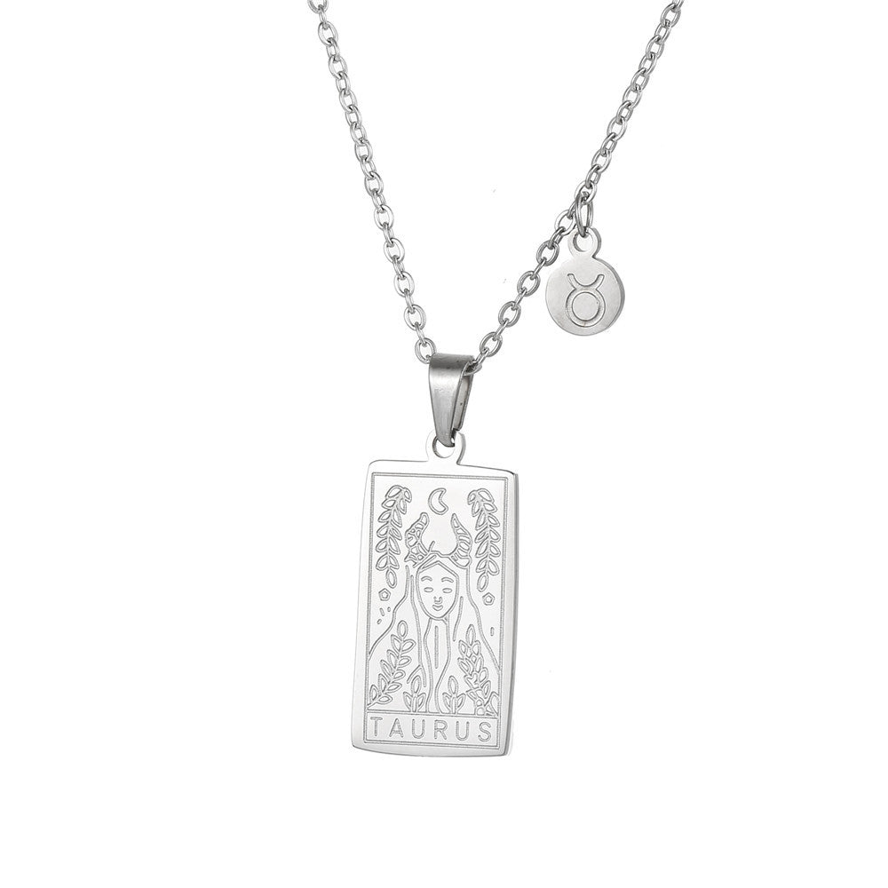 Vintage Geometric Square Titanium Steel Necklace with Alloy Pendant on Ball Chain