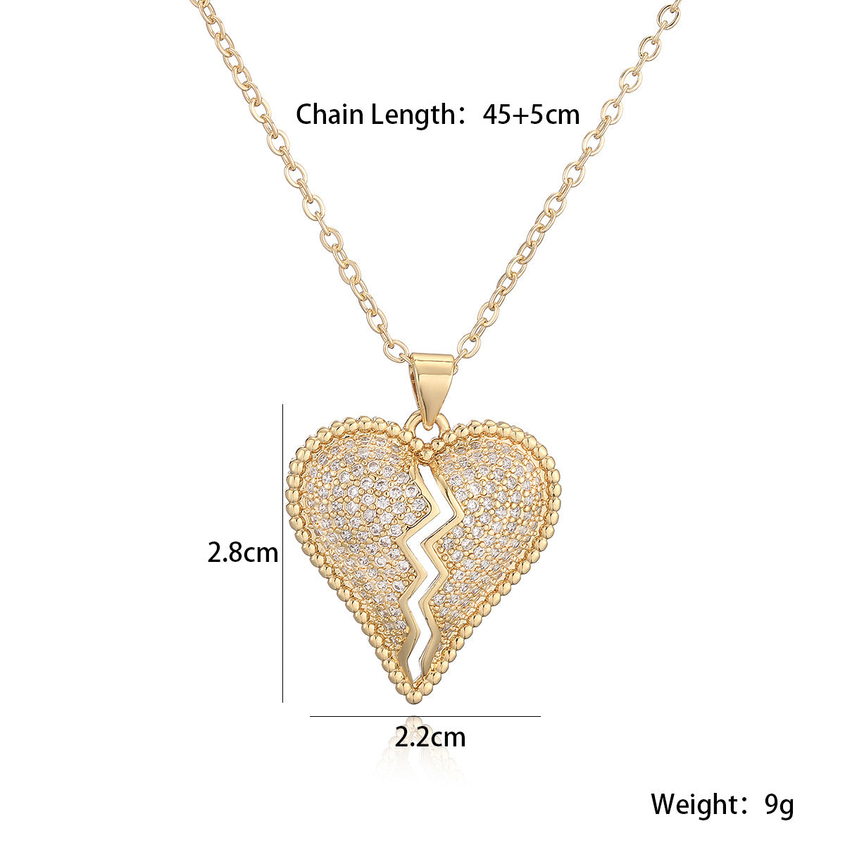 Minimalist Heart Cubic Zirconia Plated Brass Pendant Necklace for Women