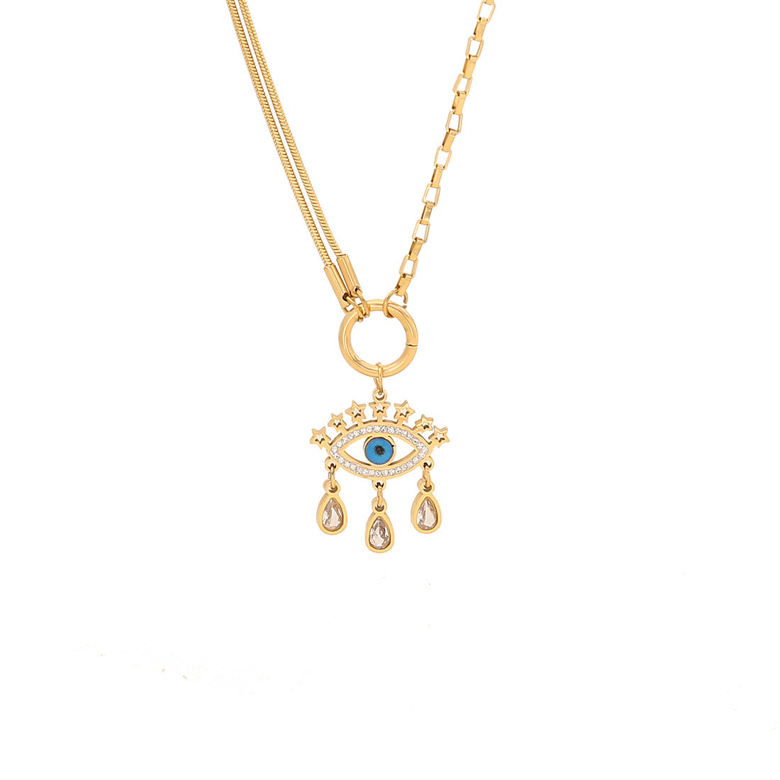 Collana da Donna Minimalista con Ciondolo a Forma di Occhio, Catena a Serpente in Acciaio Inossidabile e Dettagli Smaltati