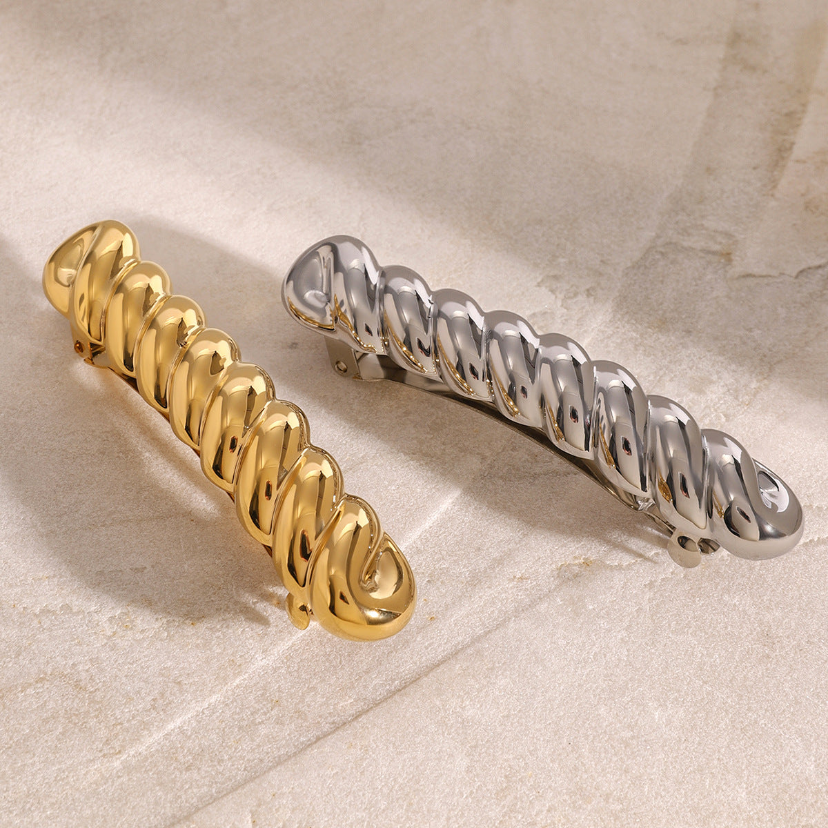 Fermaglio per capelli da donna minimalista geometrico in acciaio inossidabile per frangia con finitura placcata