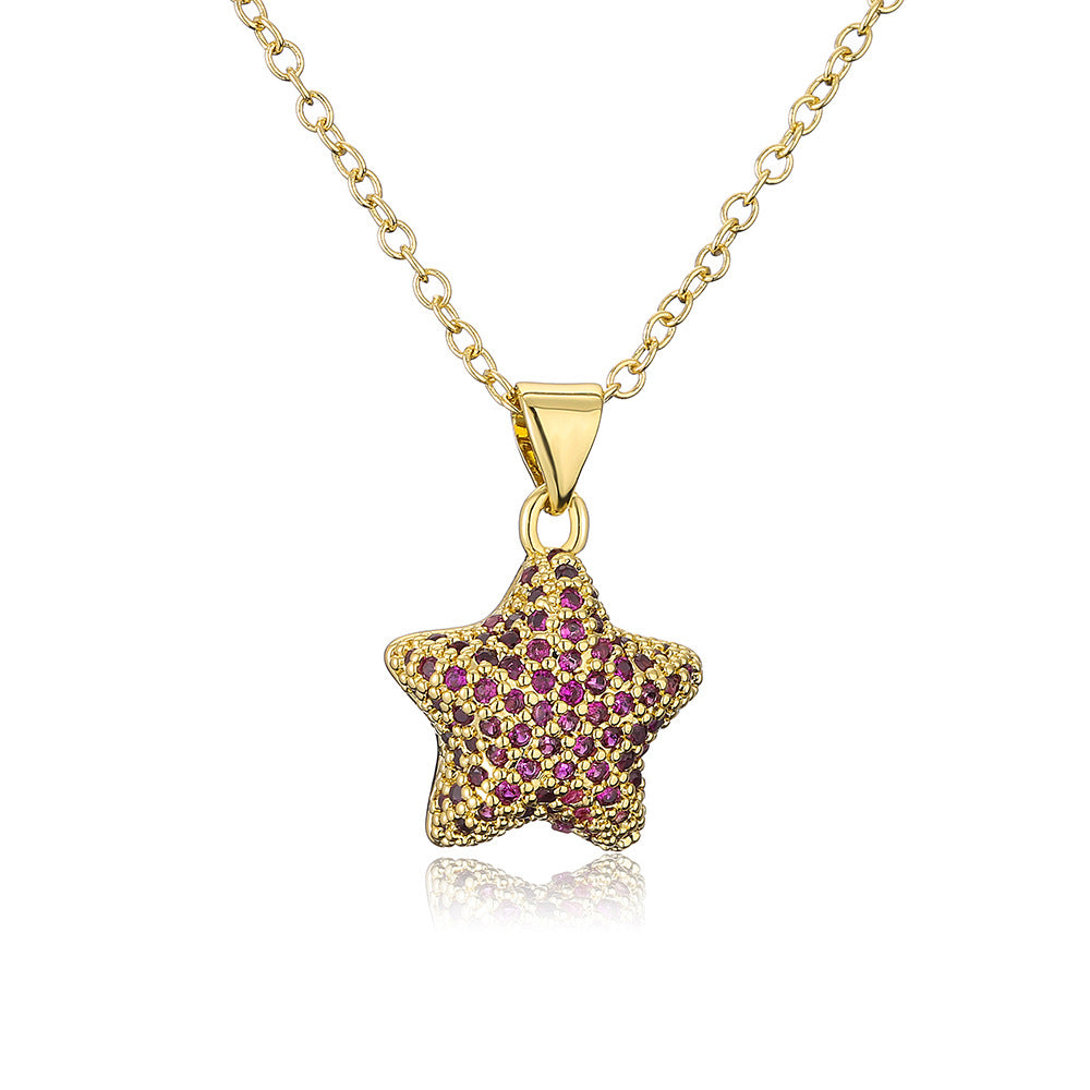 Collana con ciondolo a stella geometrica minimalista da donna con base in rame placcata in oro 18 carati e zirconi cubici micro-pavé