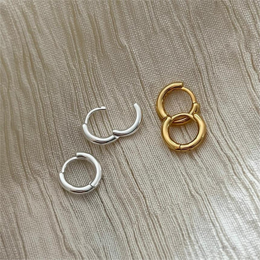 Orecchini a Cerchio Doppio Rotondi Minimalisti da Donna in Argento Sterling 925 Placcato Oro