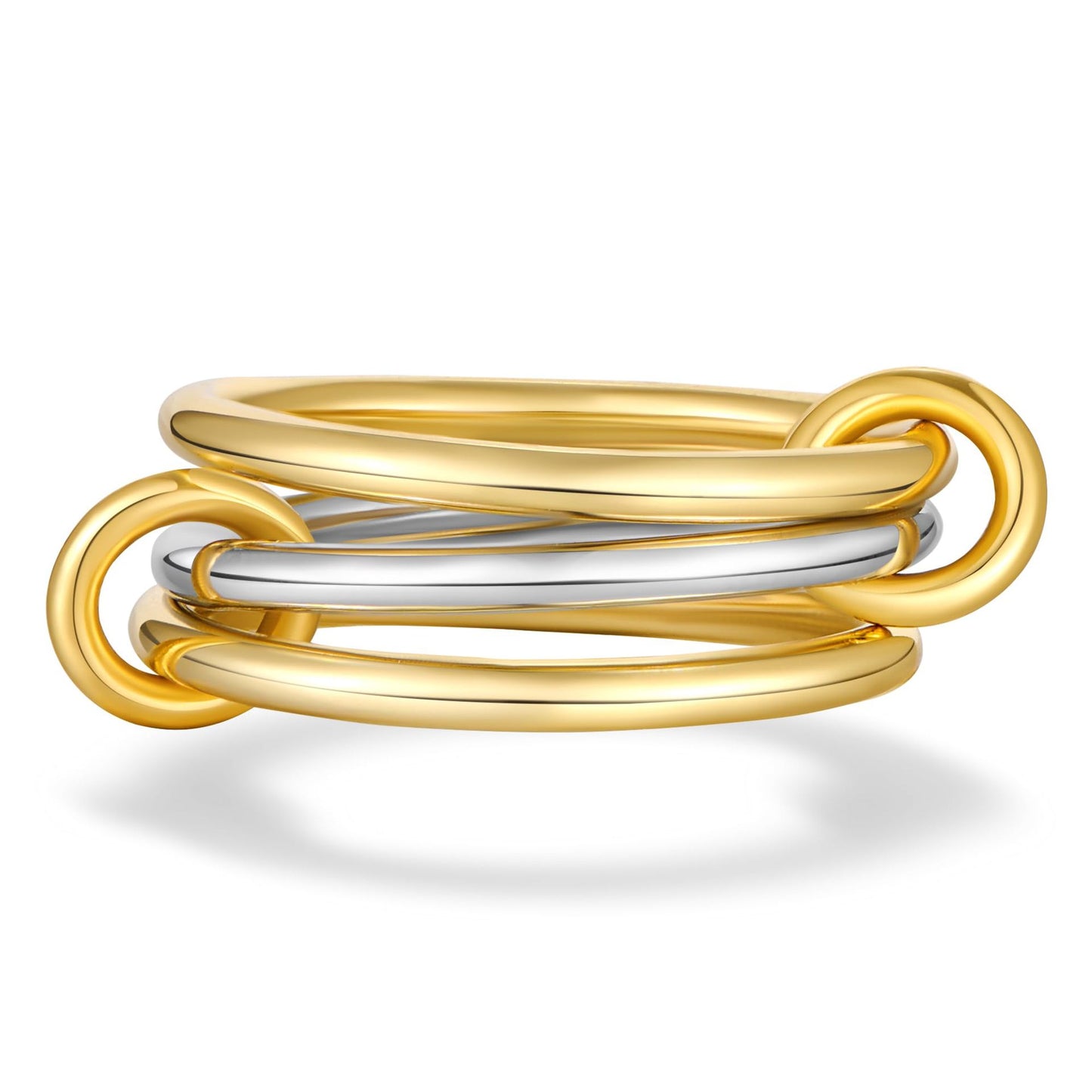 Two-Tone Geometric Stainless Steel Ring with Cubic Zirconia Plating for Women