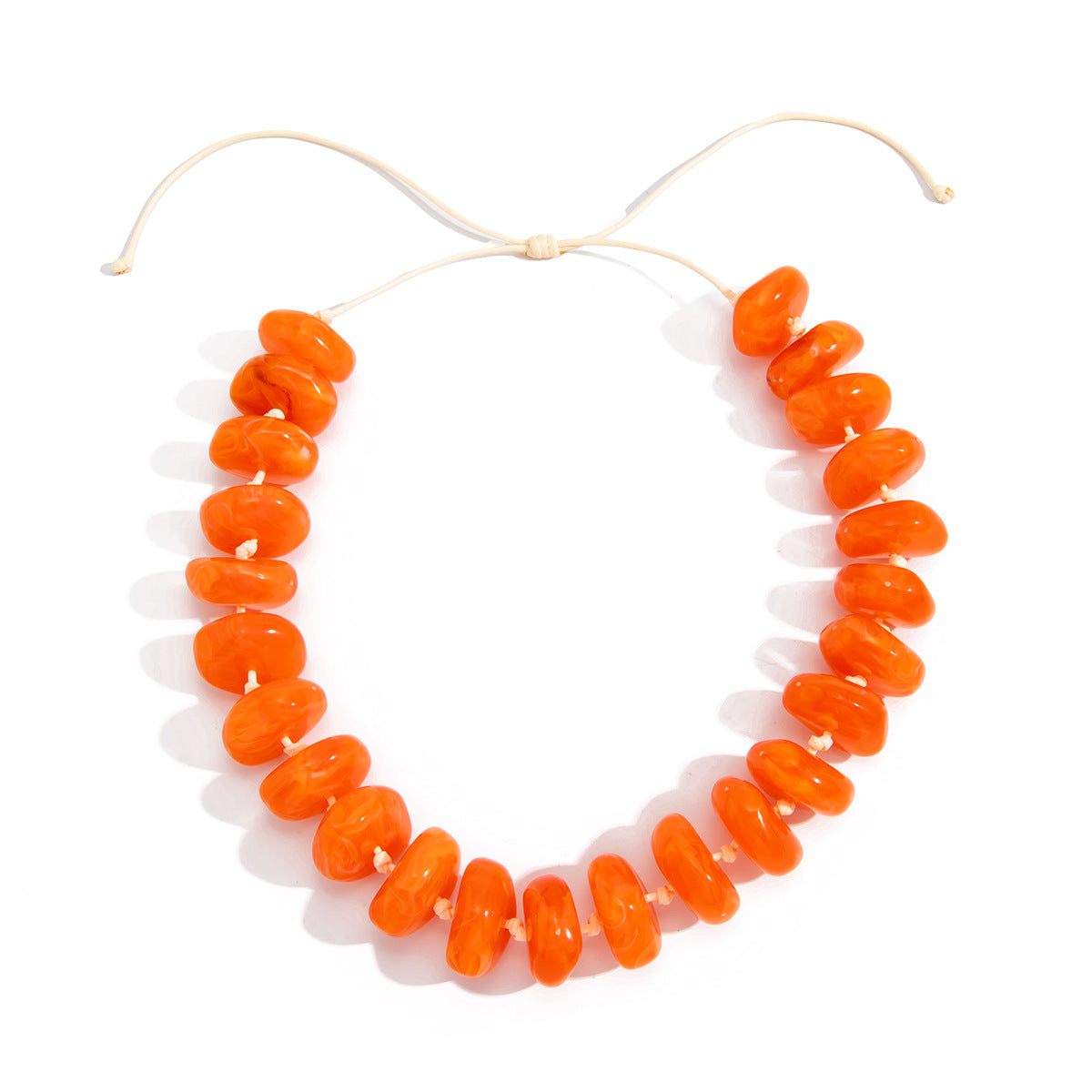 Bohemian Geometric Gradient Acrylic Beaded Necklace Adjustable Wax Cord Women's Jewelry
